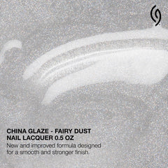 China Glaze Fairy Dust nail swatch demonstrates sheer coverage with radiant glitter.