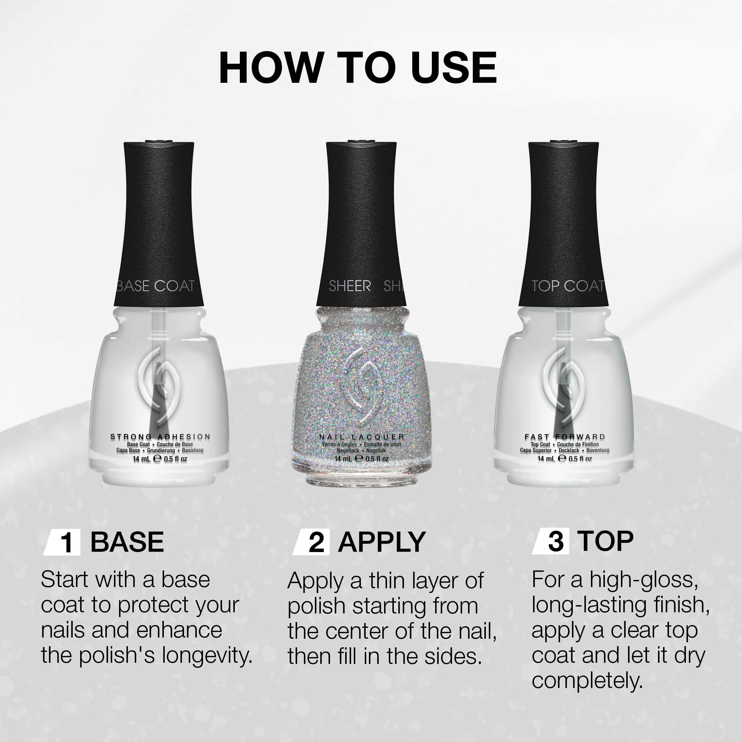 China Glaze Fairy Dust topper detail explains easy topper use for extra shine.