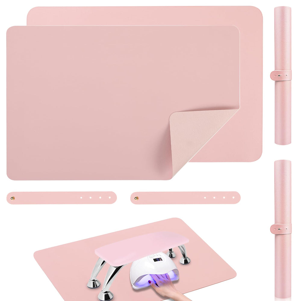 Chiplesier nail art table mat pink side showing anti-slip surface for stable manicures
