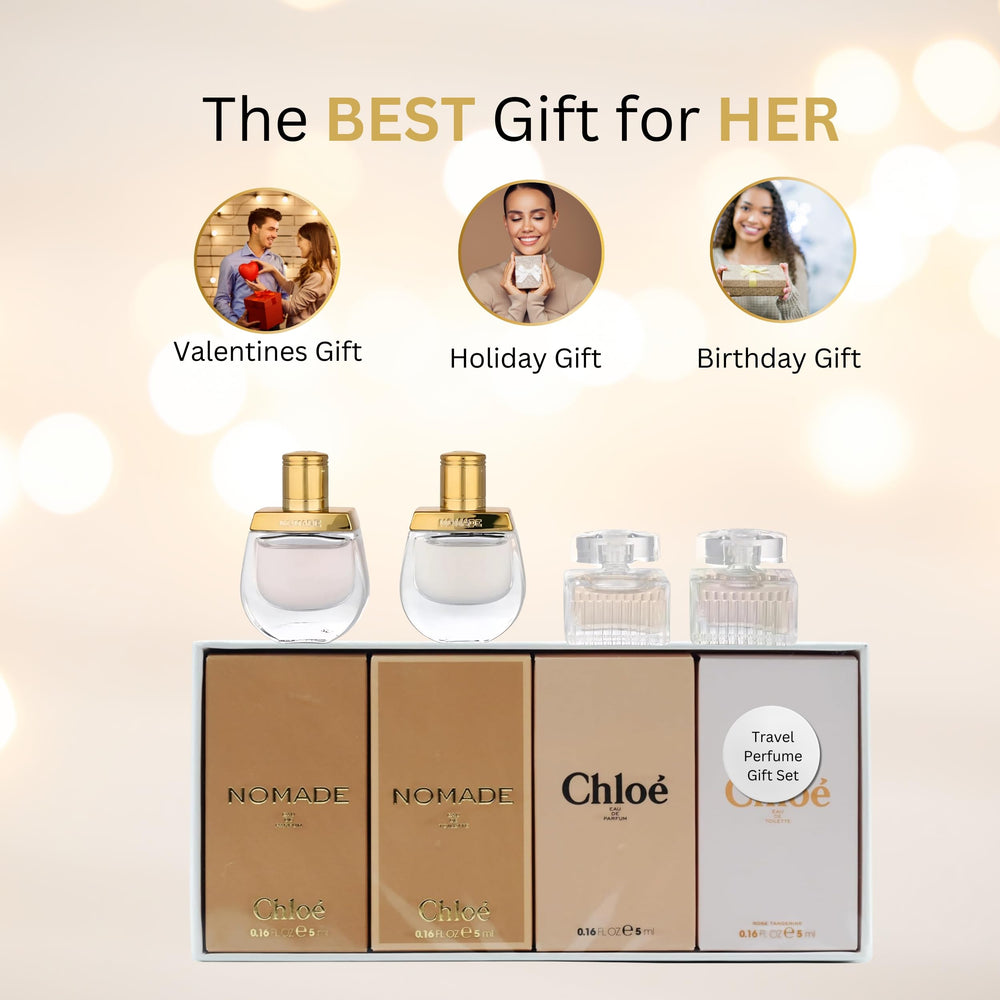 Chloé gift set front display, elegant travel-friendly fragrance collection