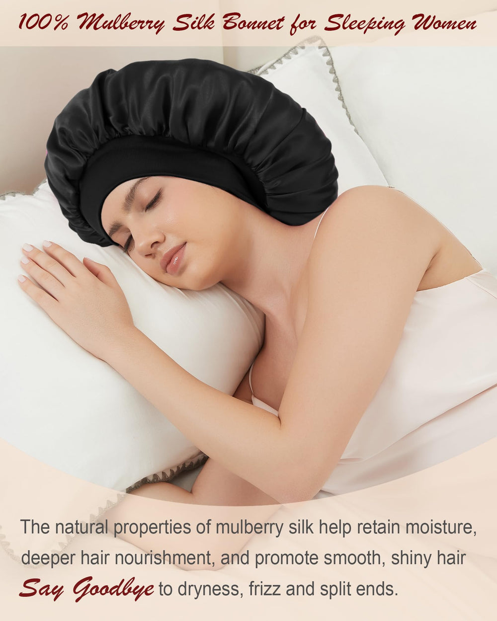 Choshion silk bonnet with wide band for secure, mark-free fit