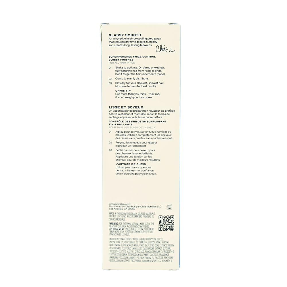 Chris McMillan Glassy Smooth formula with TCM Mushroom Extract for hydration and softness.