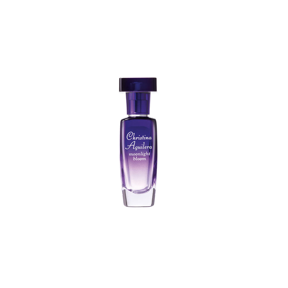 Close-up of Christina Aguilera Moonlight Bloom bottle cap with red spray aperture