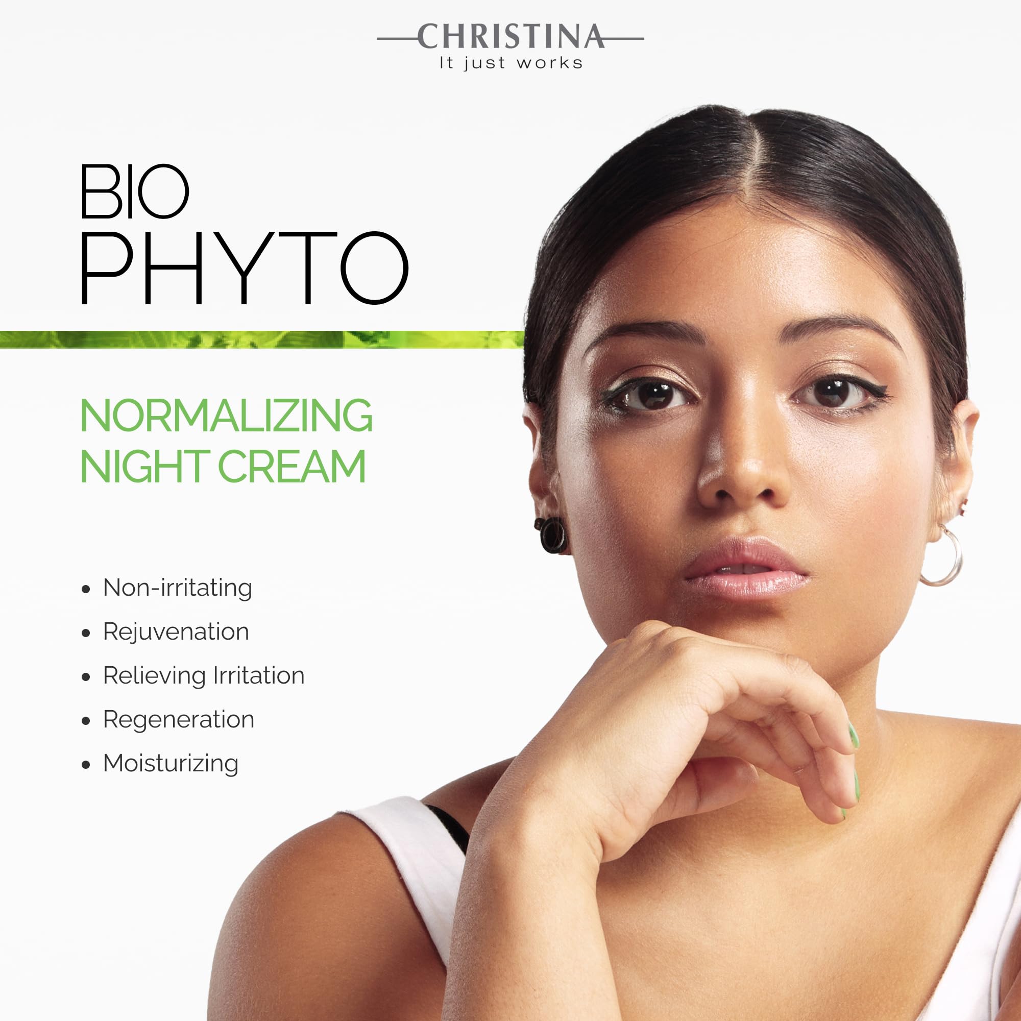 CHRISTINA Bio Phyto Normalizing Night Cream application shows thin layer absorption and gentle comfort.