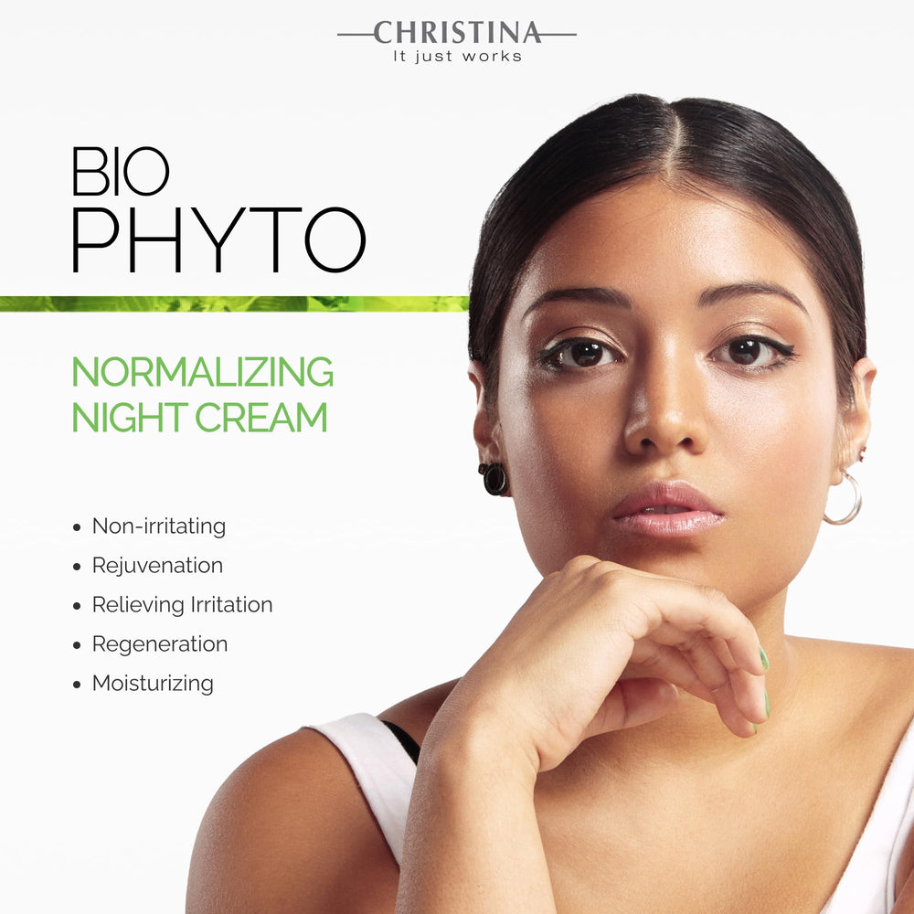CHRISTINA Bio Phyto Normalizing Night Cream application shows thin layer absorption and gentle comfort.