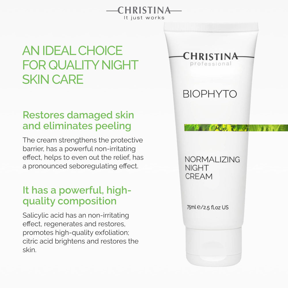 CHRISTINA Bio Phyto Normalizing Night Cream hyaluronic acid enhances hydration for a plump, soothed complexion.