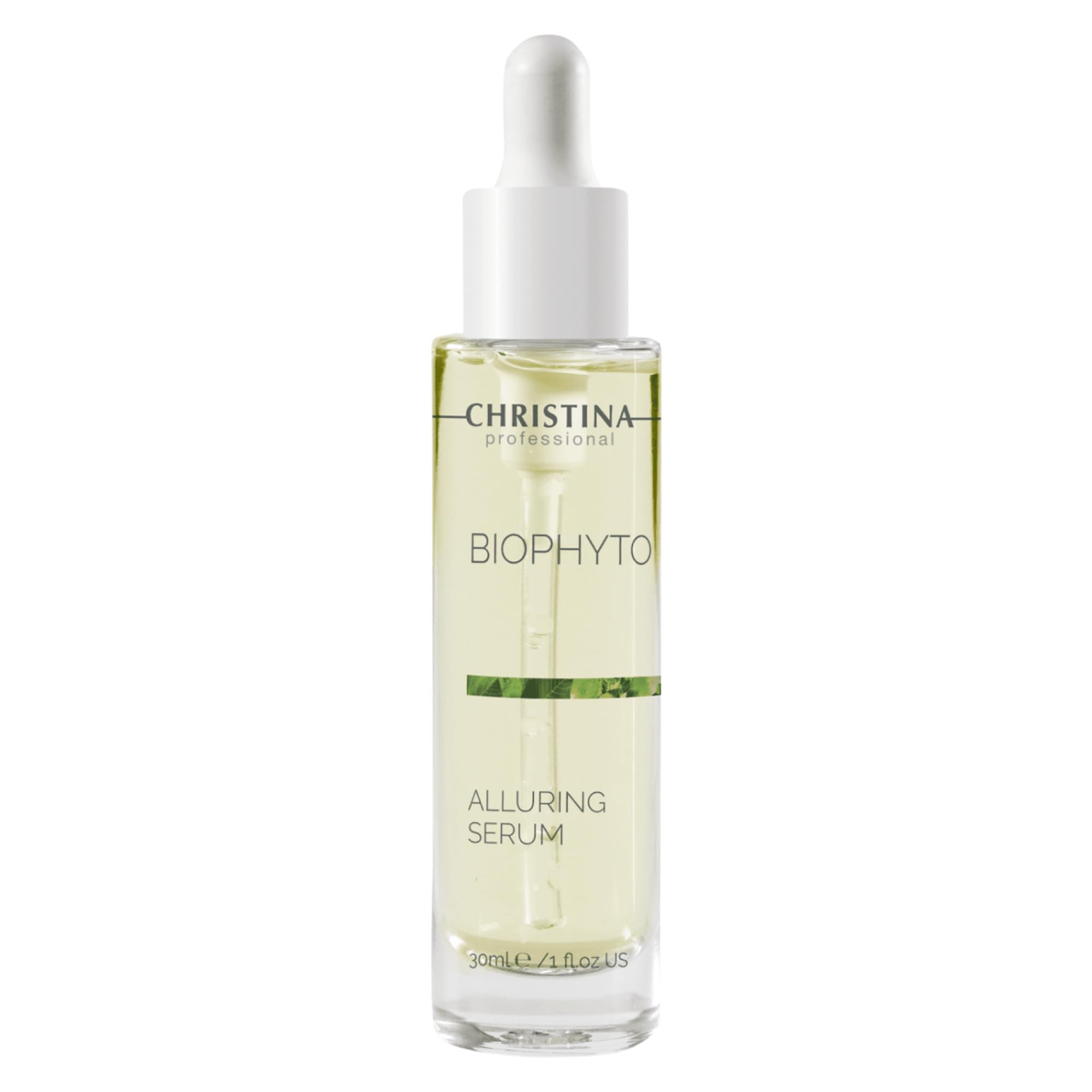 Christina Biophyto Alluring Serum bottle front glow highlighting glow-boosting formula