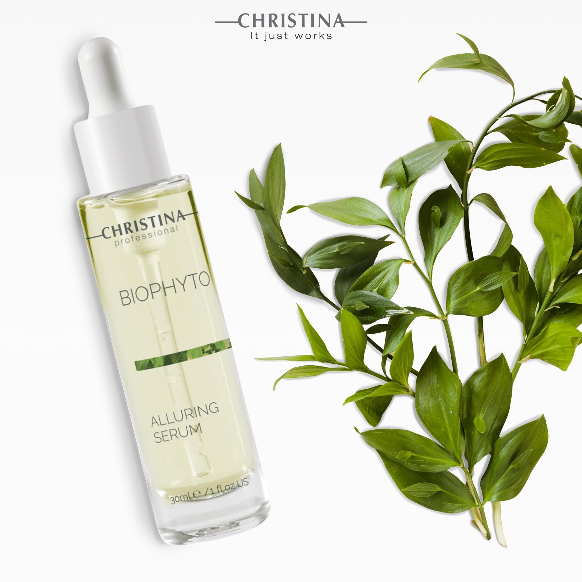 Christina Biophyto Alluring Serum packaging detail emphasizes sustainable design