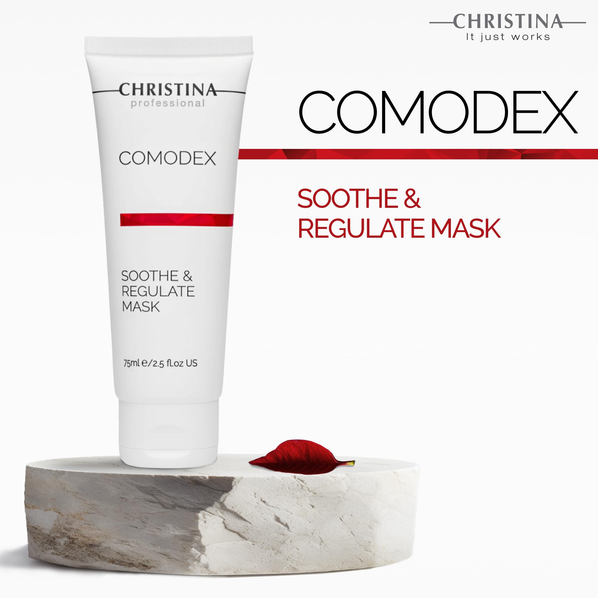 CHRISTINA Comodex face-application scene showing soothing mask in use.
