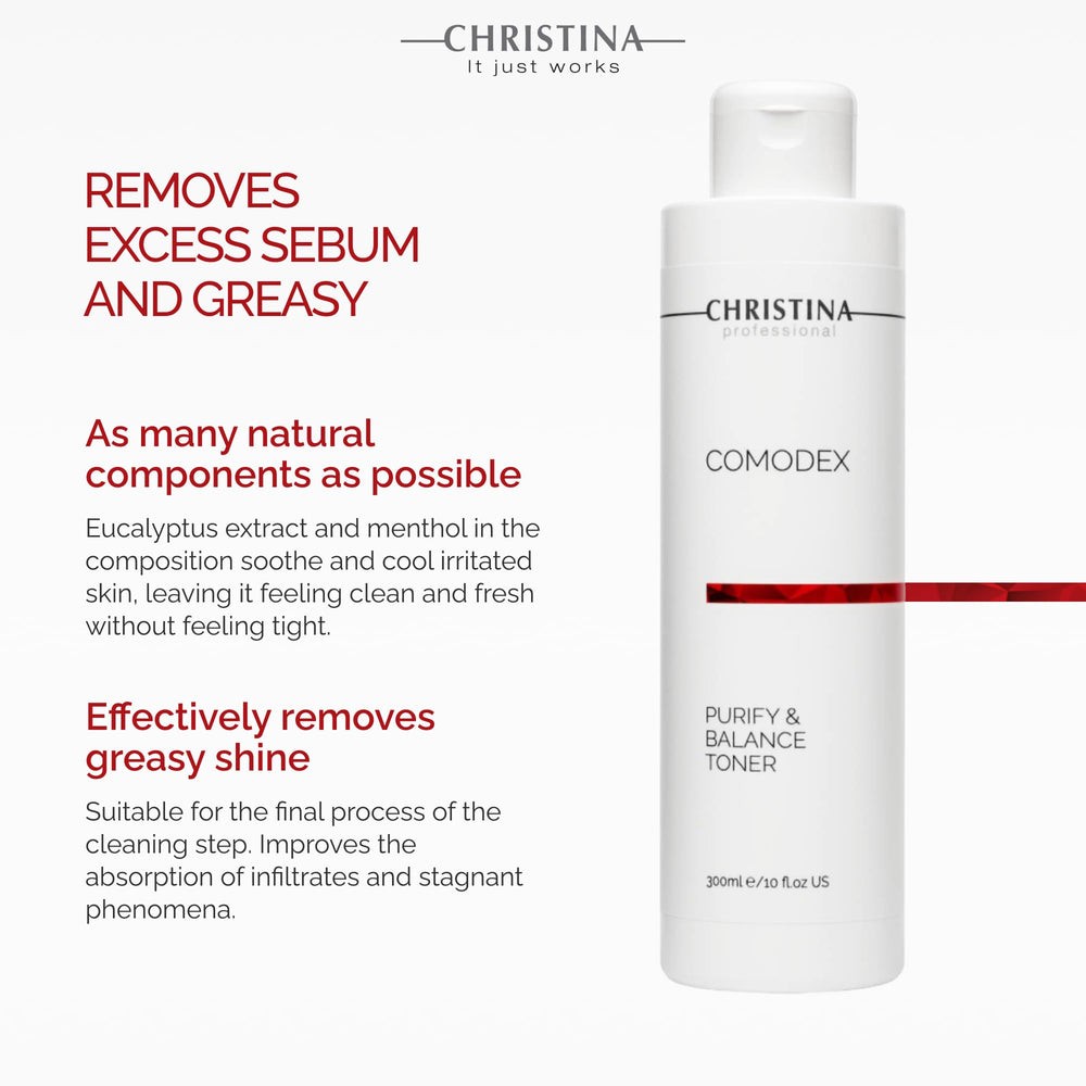 Christina Comodex Purify bottle front label: PH-balanced formula details