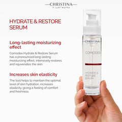 Christina Comodex serum label closeup highlights premium formula for hydrated skin