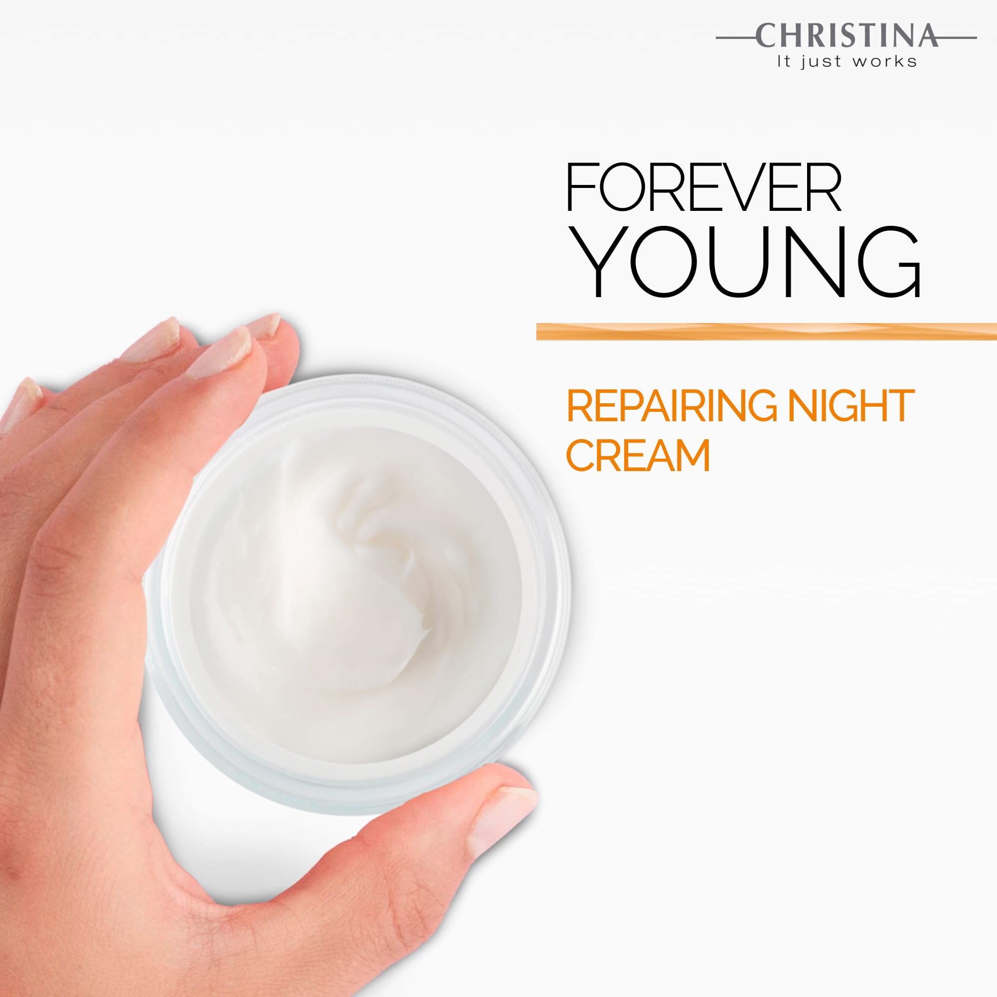Christina Forever Young Night Cream applied to face for absorption and overnight hydration