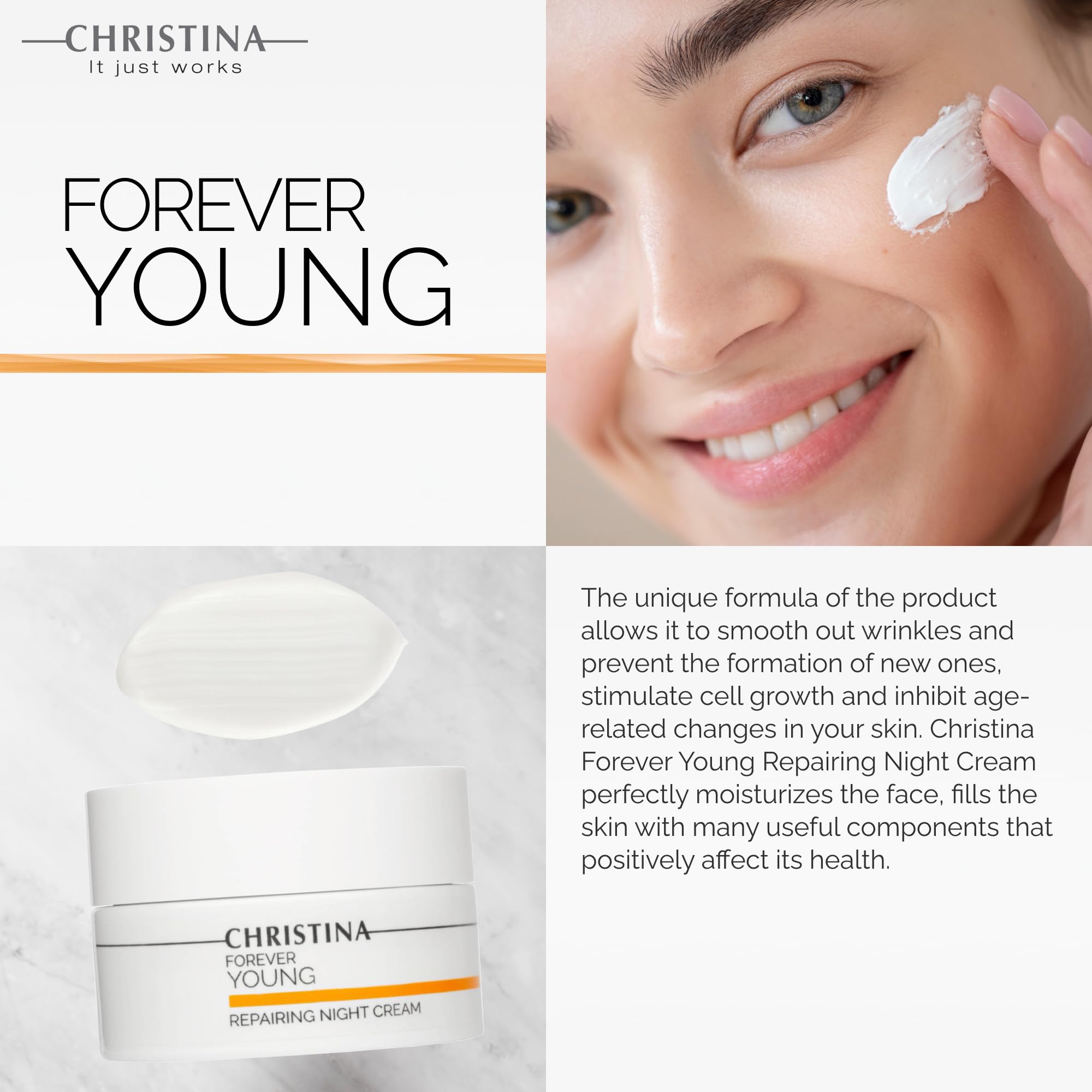 Christina Forever Young Night Cream with retinol and phytosterols supports calm, hydrated skin overnight