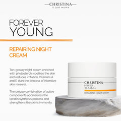 Christina Forever Young Night Cream jar packaging conveys luxury, hydration, and night-time care