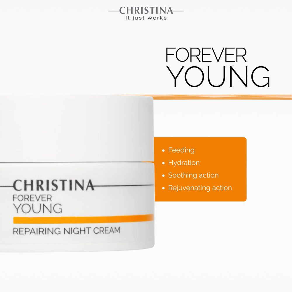 Christina Forever Young Night Cream on neck and décolleté for comprehensive evening routine coverage
