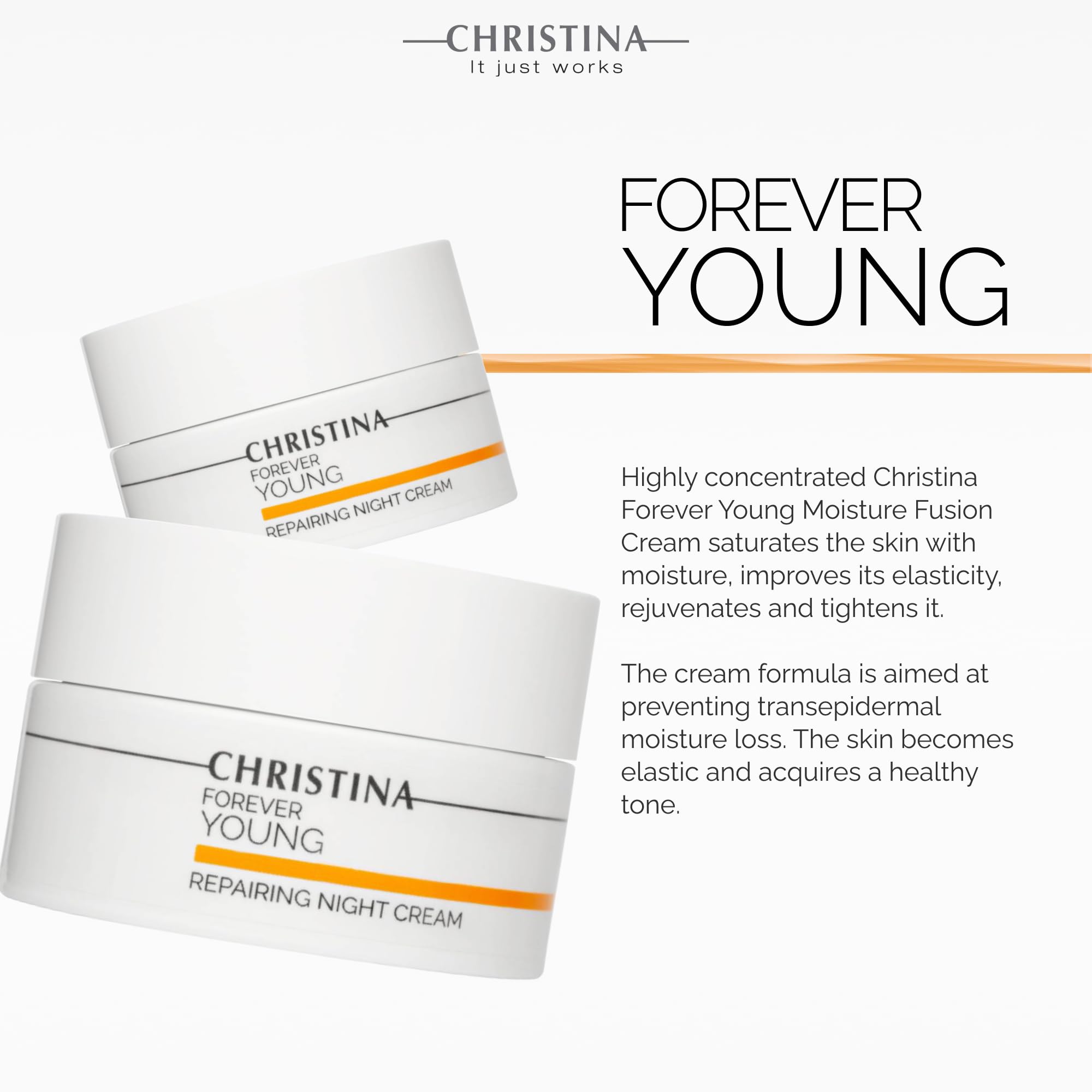 Christina Forever Young Night Cream texture swatch shows light, non-greasy finish for all skin types