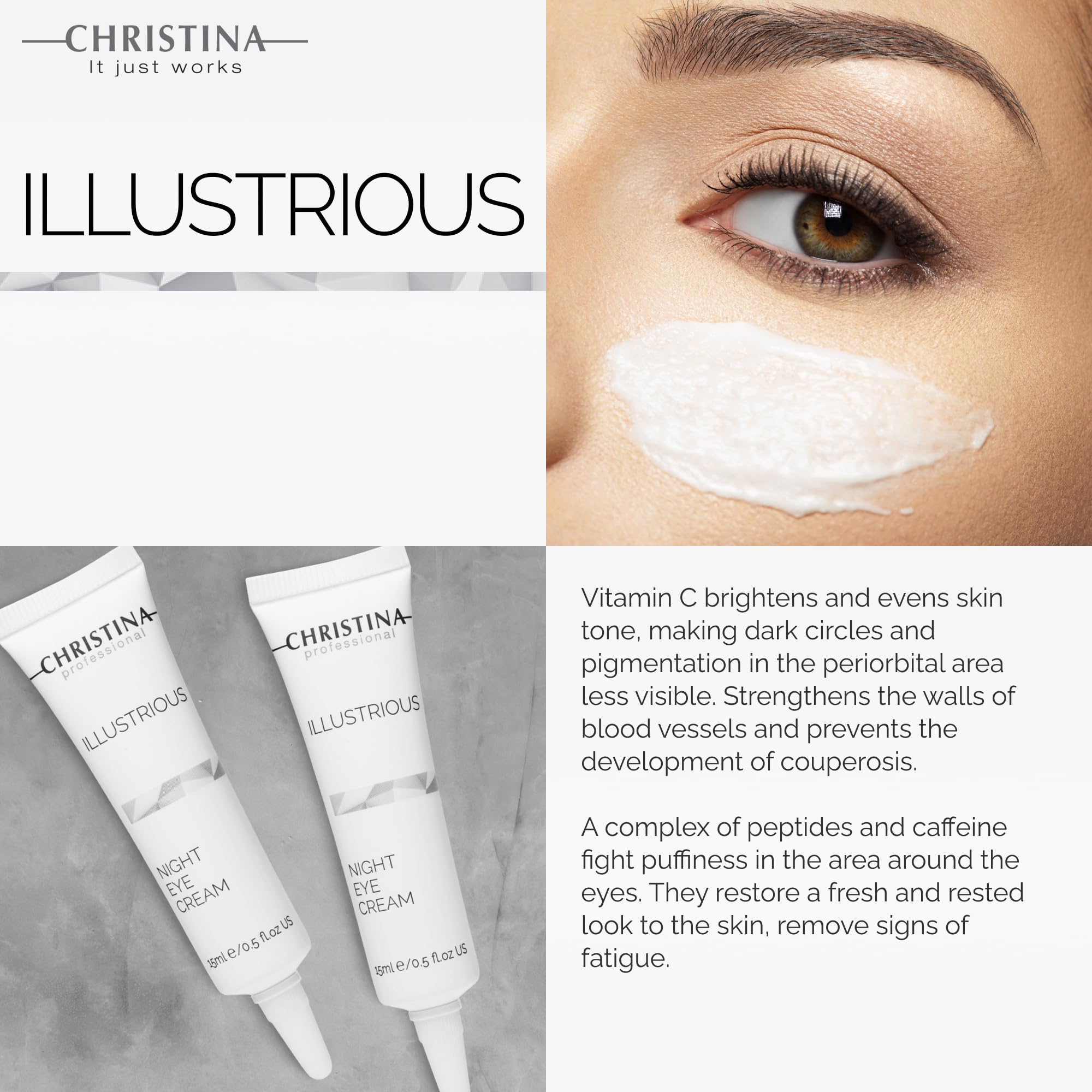 CHRISTINA Illustrious Night Eye Cream with caffeine and vitamin A for brightening