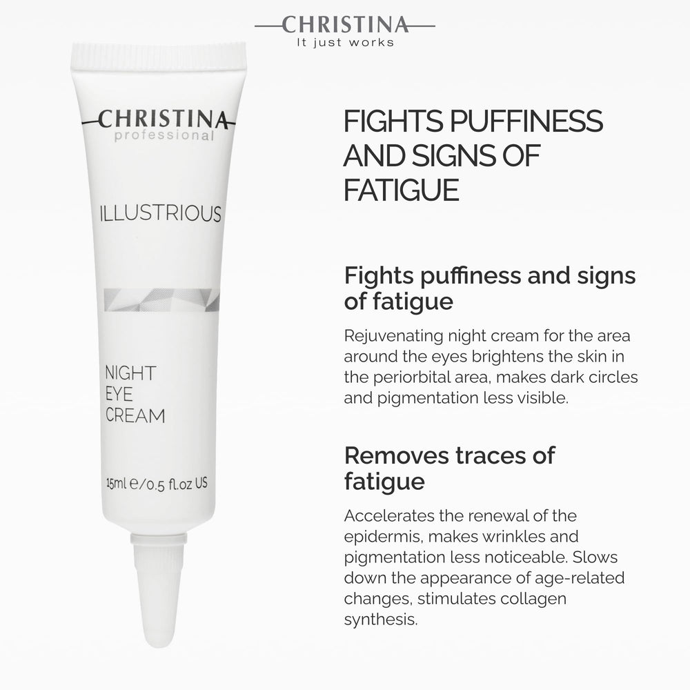Applying CHRISTINA Illustrious Night Eye Cream under the eye for hydration