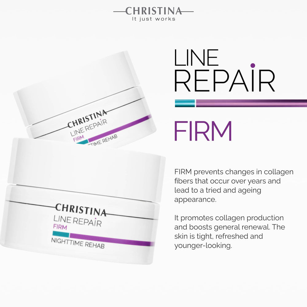 CHRISTINA Line Repair Night Cream dispense demonstrates easy night-time application.