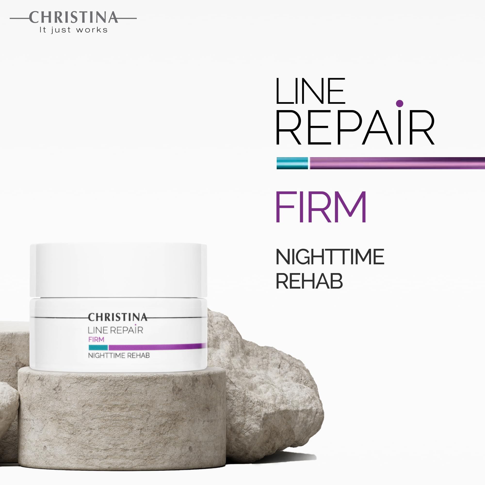 CHRISTINA Line Repair Night Cream on nightstand suggests simple evening routine.