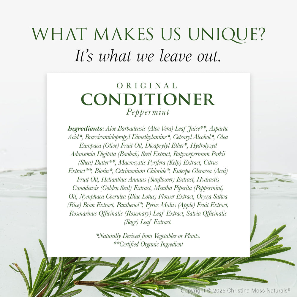 Christina Moss Naturals conditioner pump closeup highlights easy dispensing and smooth application