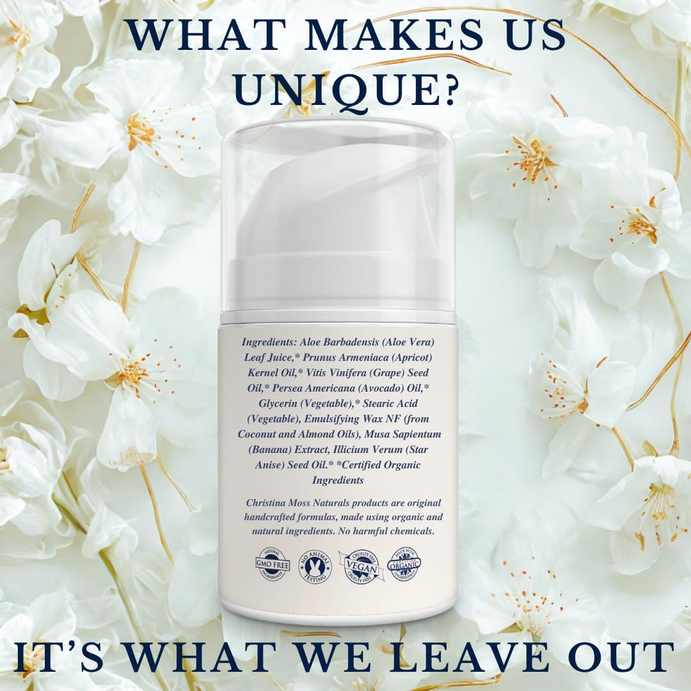 Christina Moss Naturals Original Moisturizer whipped to a satin finish for smooth application.