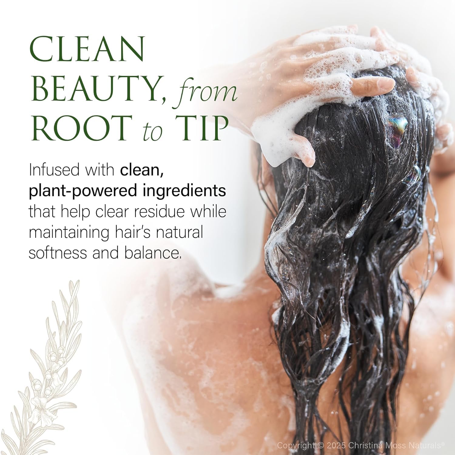 Christina Moss Naturals shampoo, ideal for sensitive scalps and color-treated hair.