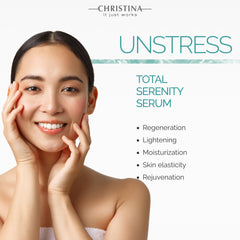 Christina Unstress Total Serenity hydrates skin with hyaluronic acid.