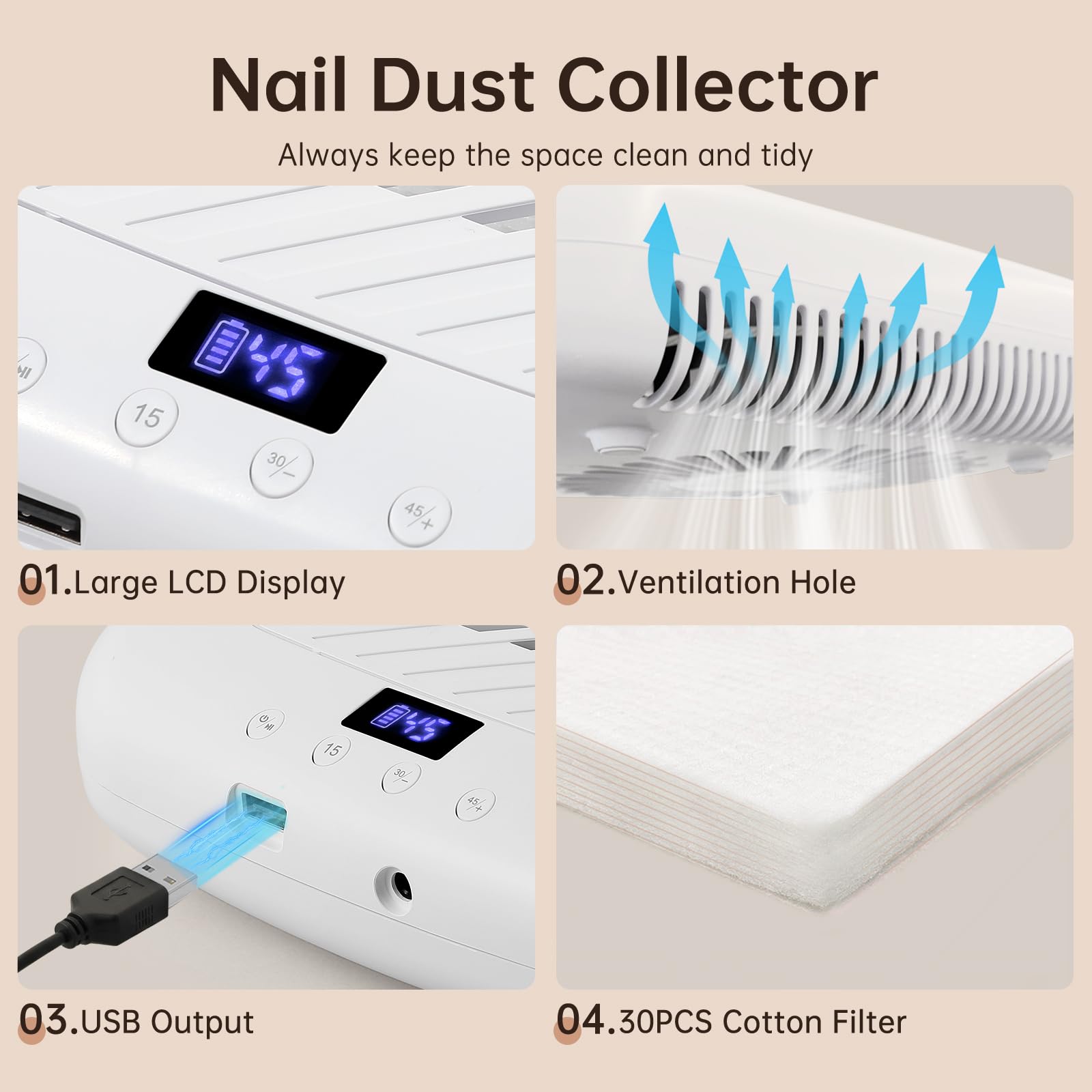 CHRISTINE SHELLY nail dust collector battery pack, long-lasting recharge for portability.