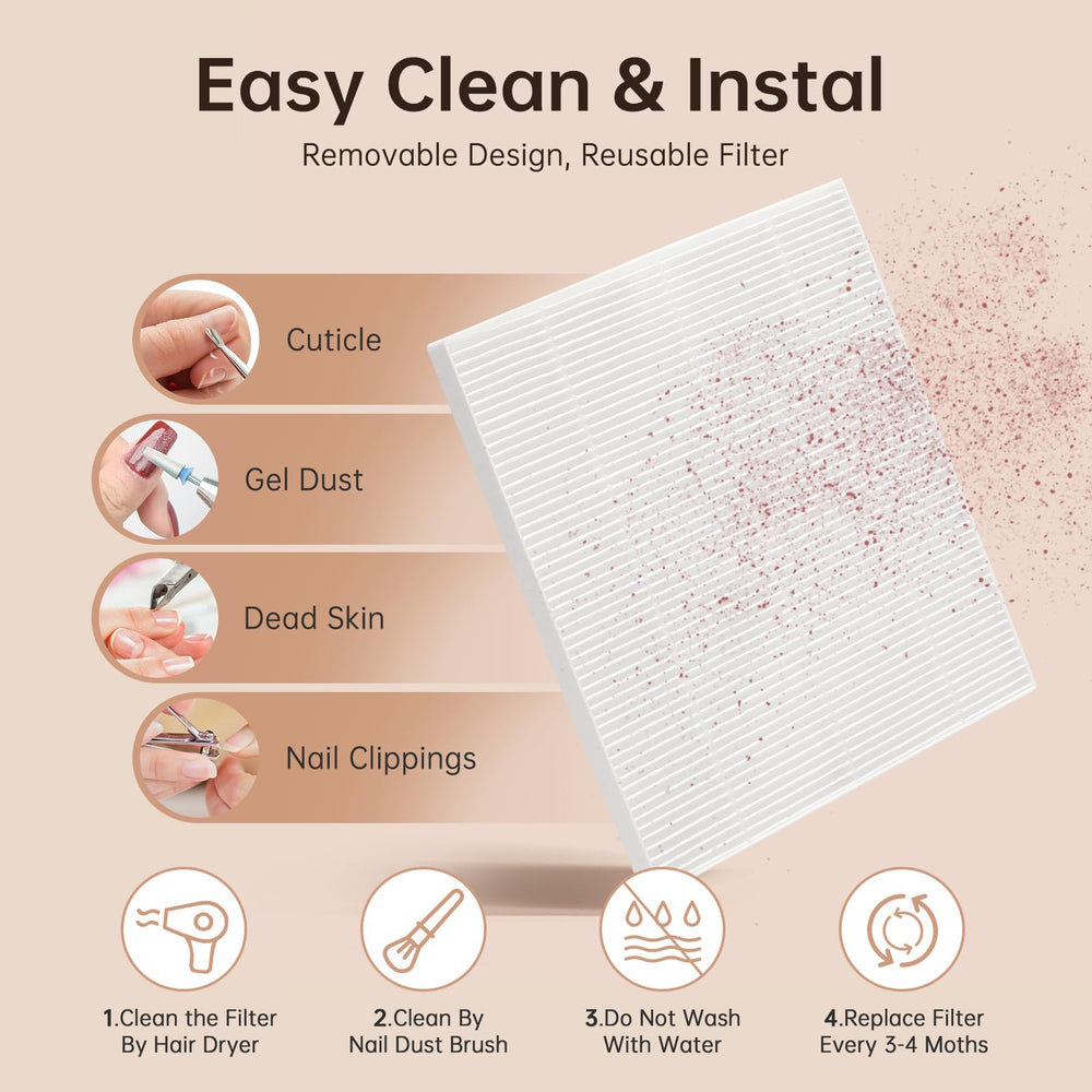 CHRISTINE SHELLY nail dust collector disposable filter pack, easy maintenance.