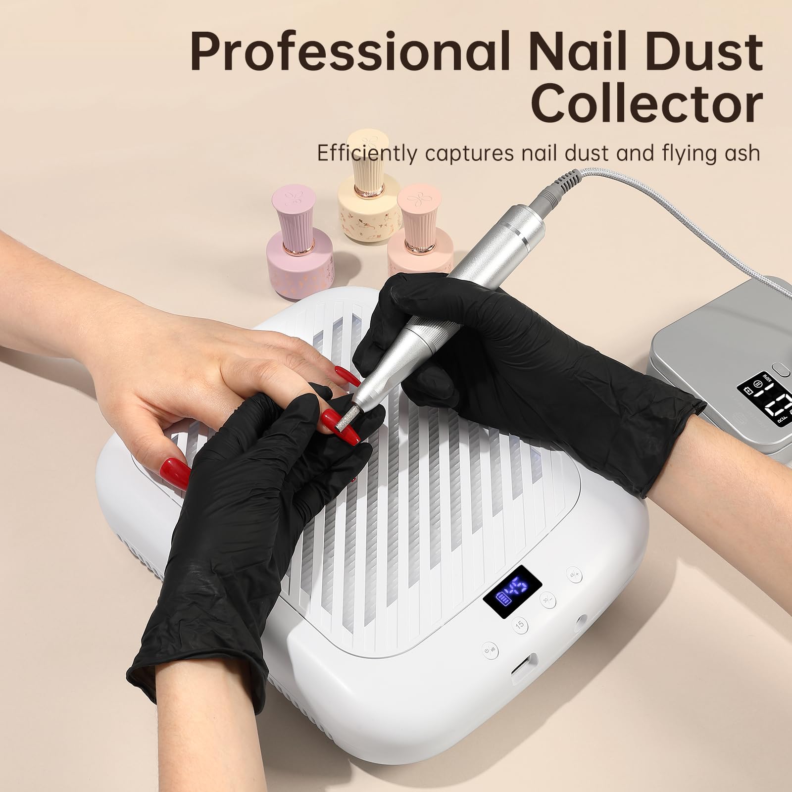 CHRISTINE SHELLY nail dust collector low-noise operation, quiet during manicures.