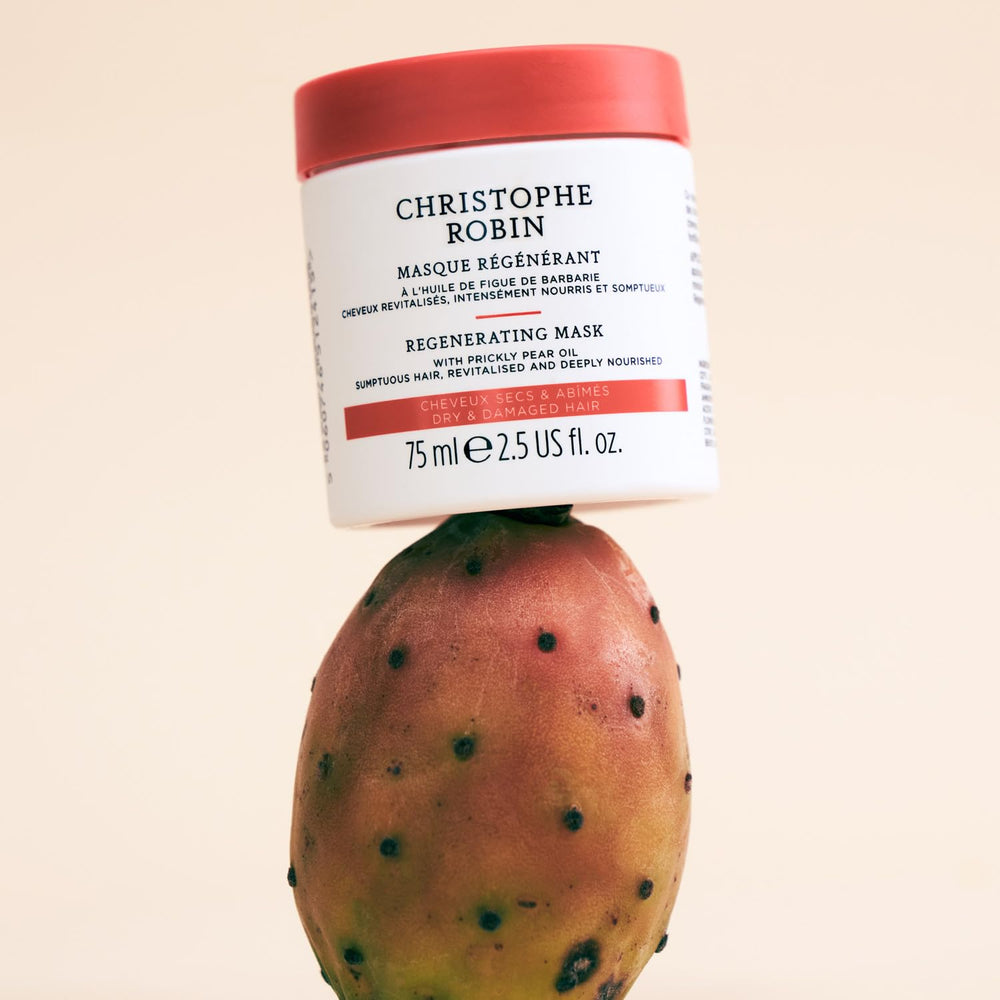 Regenerating Mask on shiny hair shows glossy, soft finish from Christophe Robin
