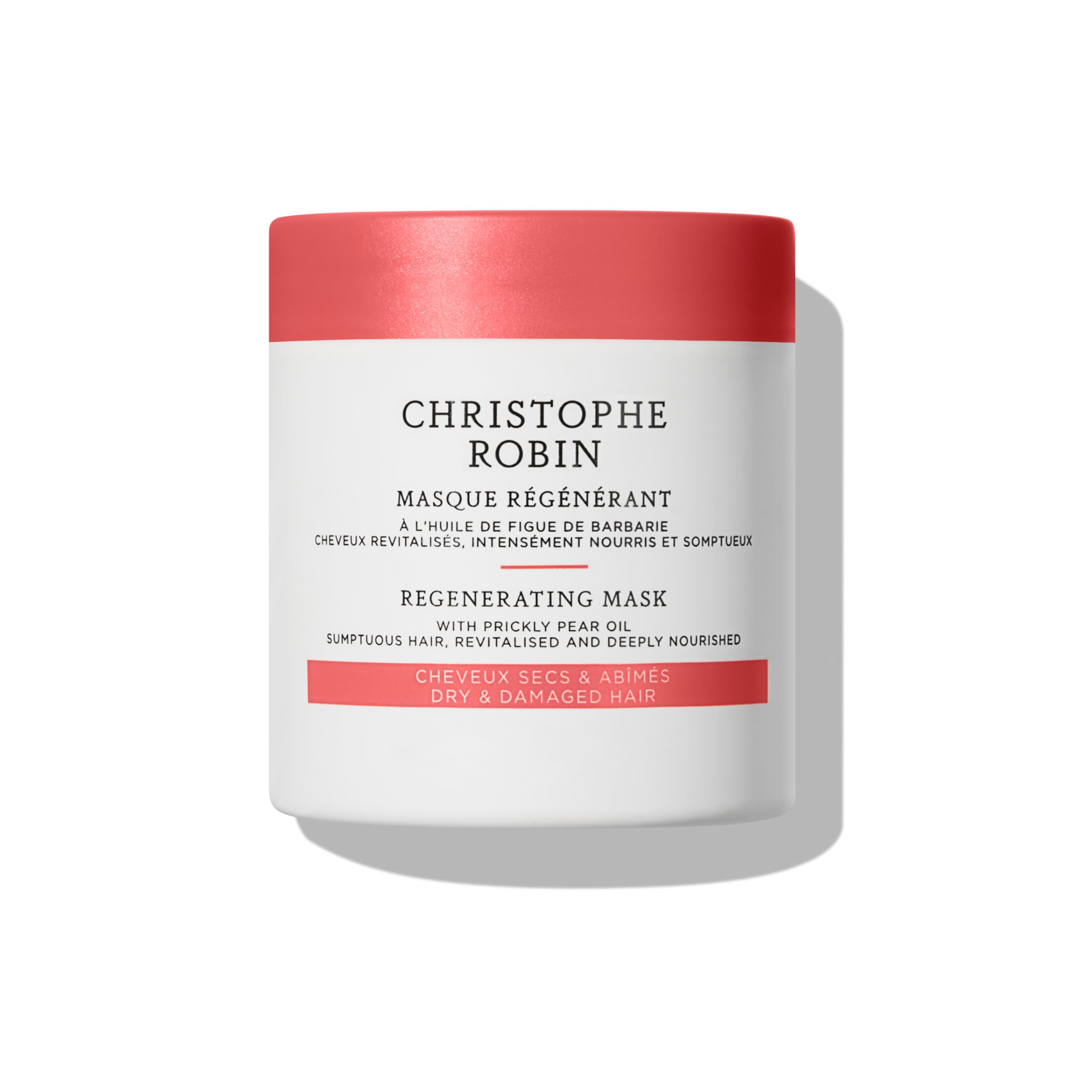 Christophe Robin Regenerating Mask packaging highlights prickly pear seed oil for nourishment
