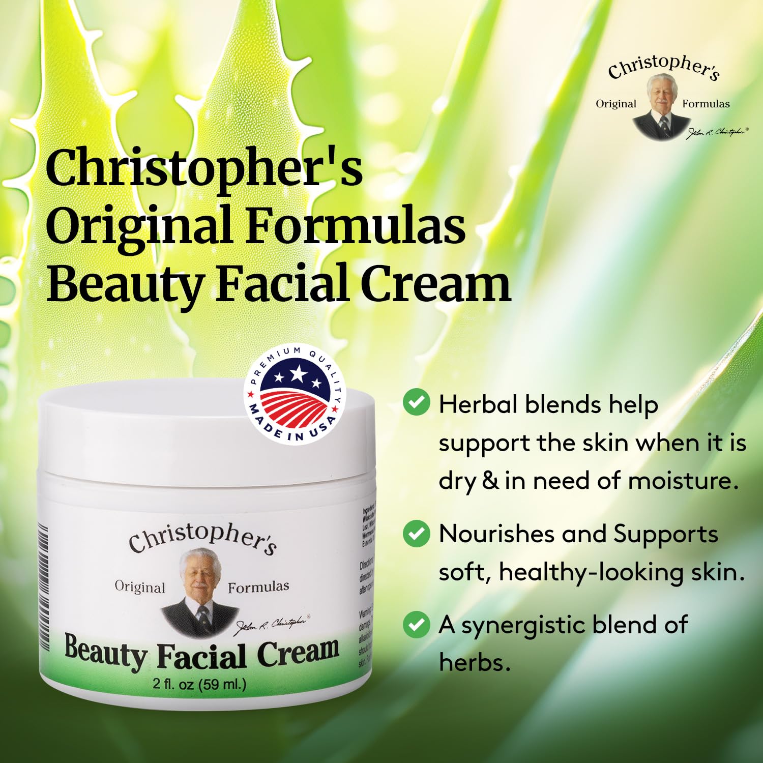 Christopher's Original Formulas Beauty Facial Cream ingredients reveal olive oil and aloe soothing benefits