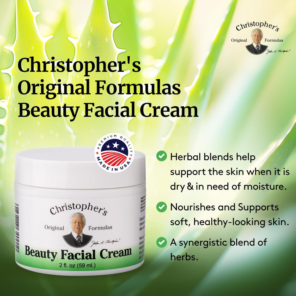 Christopher's Original Formulas Beauty Facial Cream ingredients reveal olive oil and aloe soothing benefits