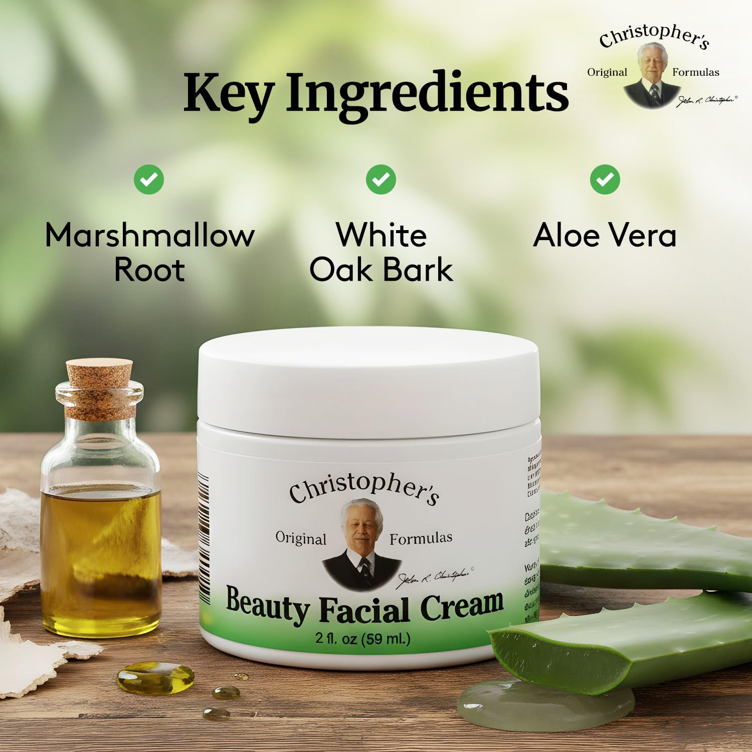 Christopher's Original Formulas Beauty Facial Cream texture close-up demonstrates lightweight, gentle feel