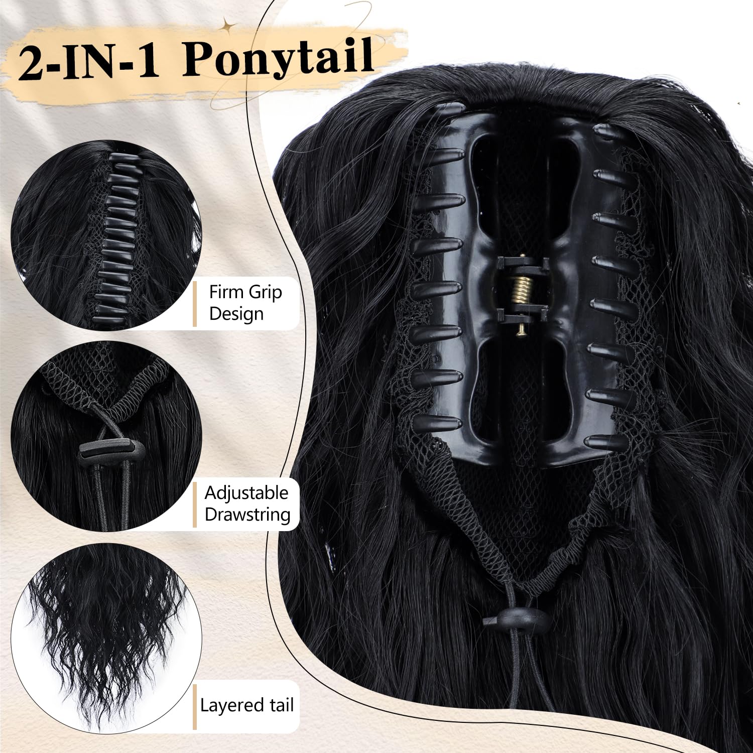 CHRSHN dark black color ponytail with natural looking silky finish