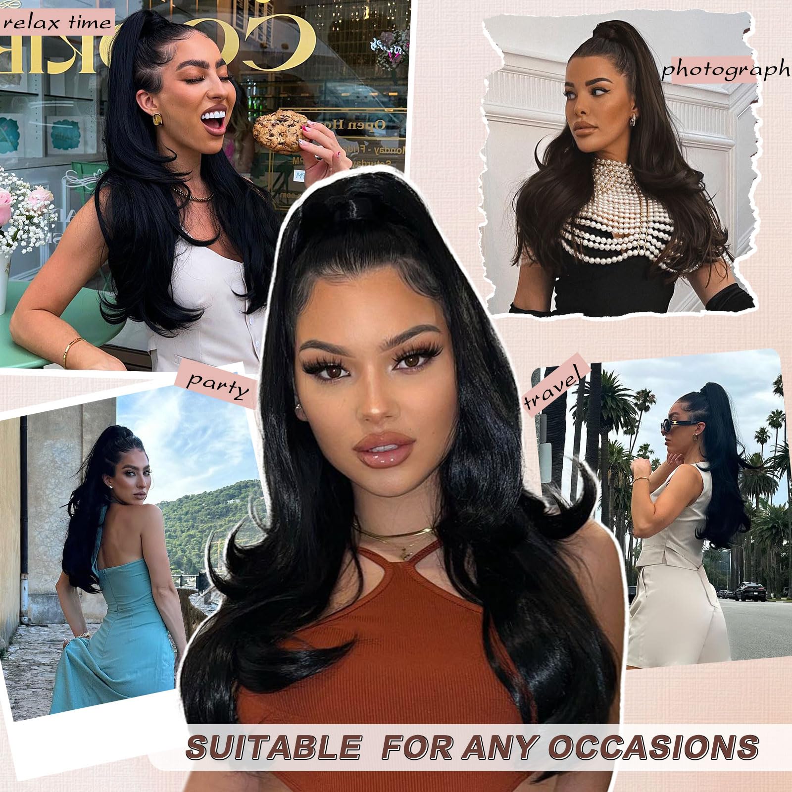 CHRSHN elegant black ponytail for parties, cosplay, and events