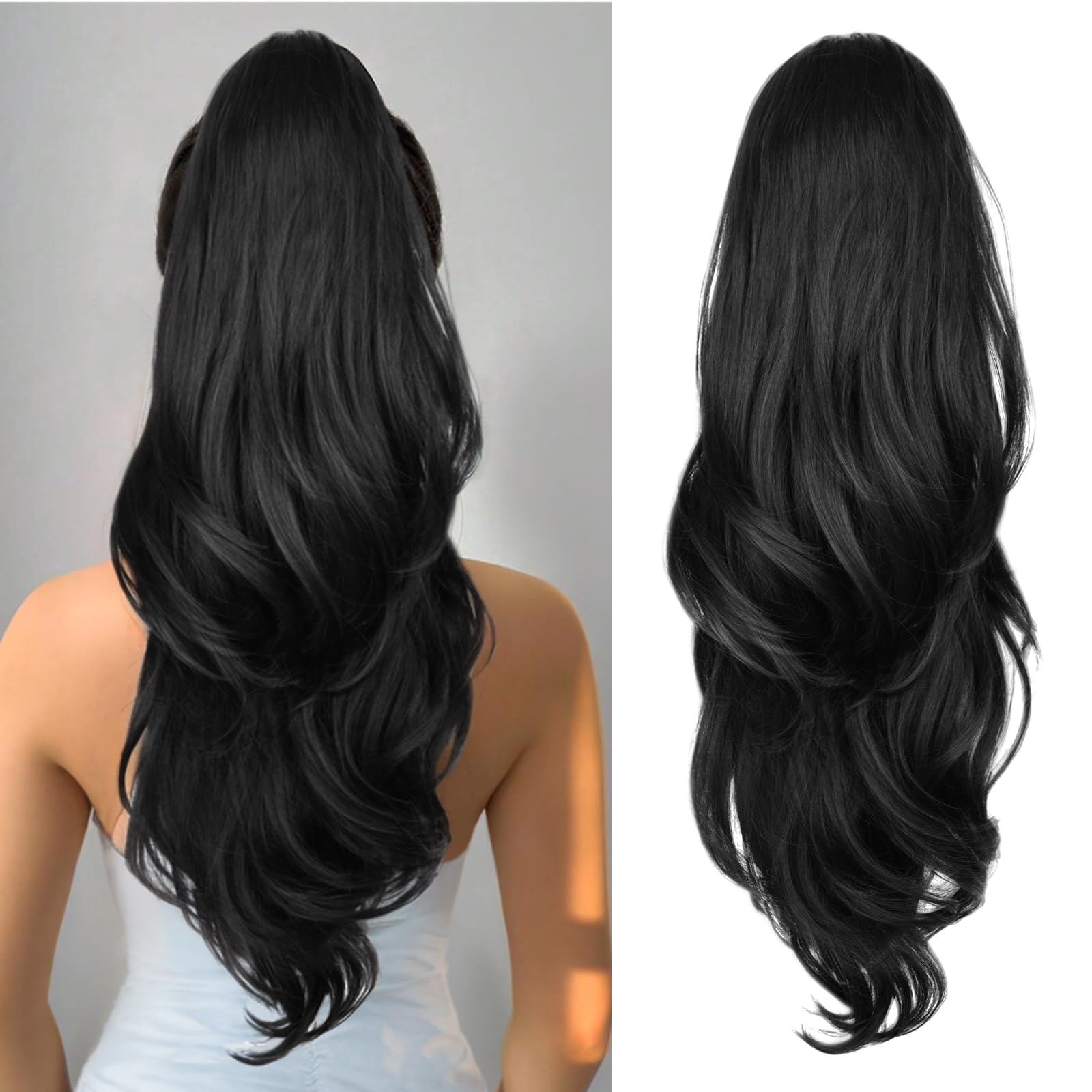 CHRSHN ponytail extension 26-inch drawstring close-up, silky fibers for natural movement