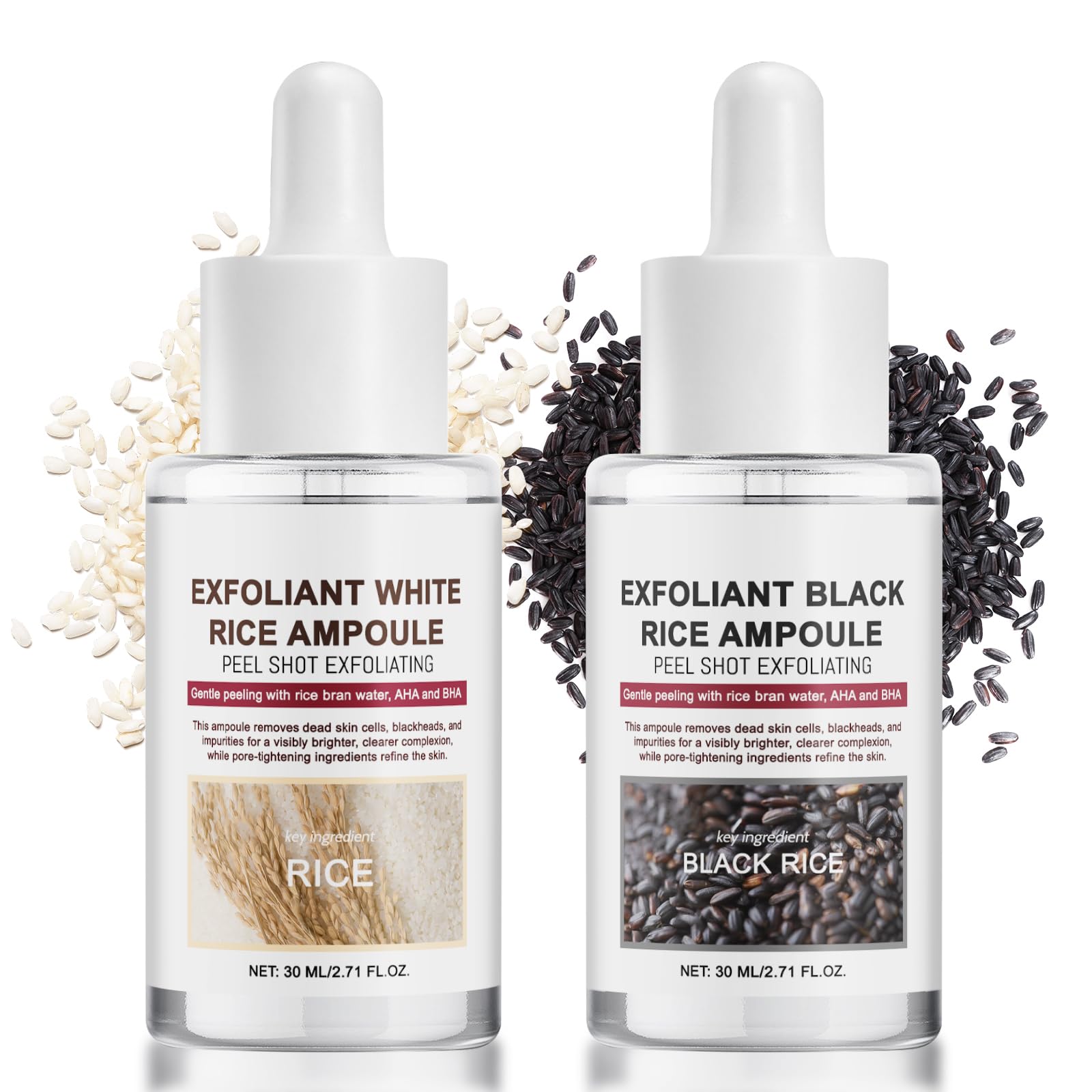 CHZHEN Black & White Rice peeling set pack-2x30ml shows dual-action exfoliation for smoother skin.