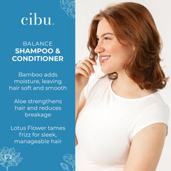 CIBU Balance bamboo–aloe–lotus blend visible for healthy-looking hair