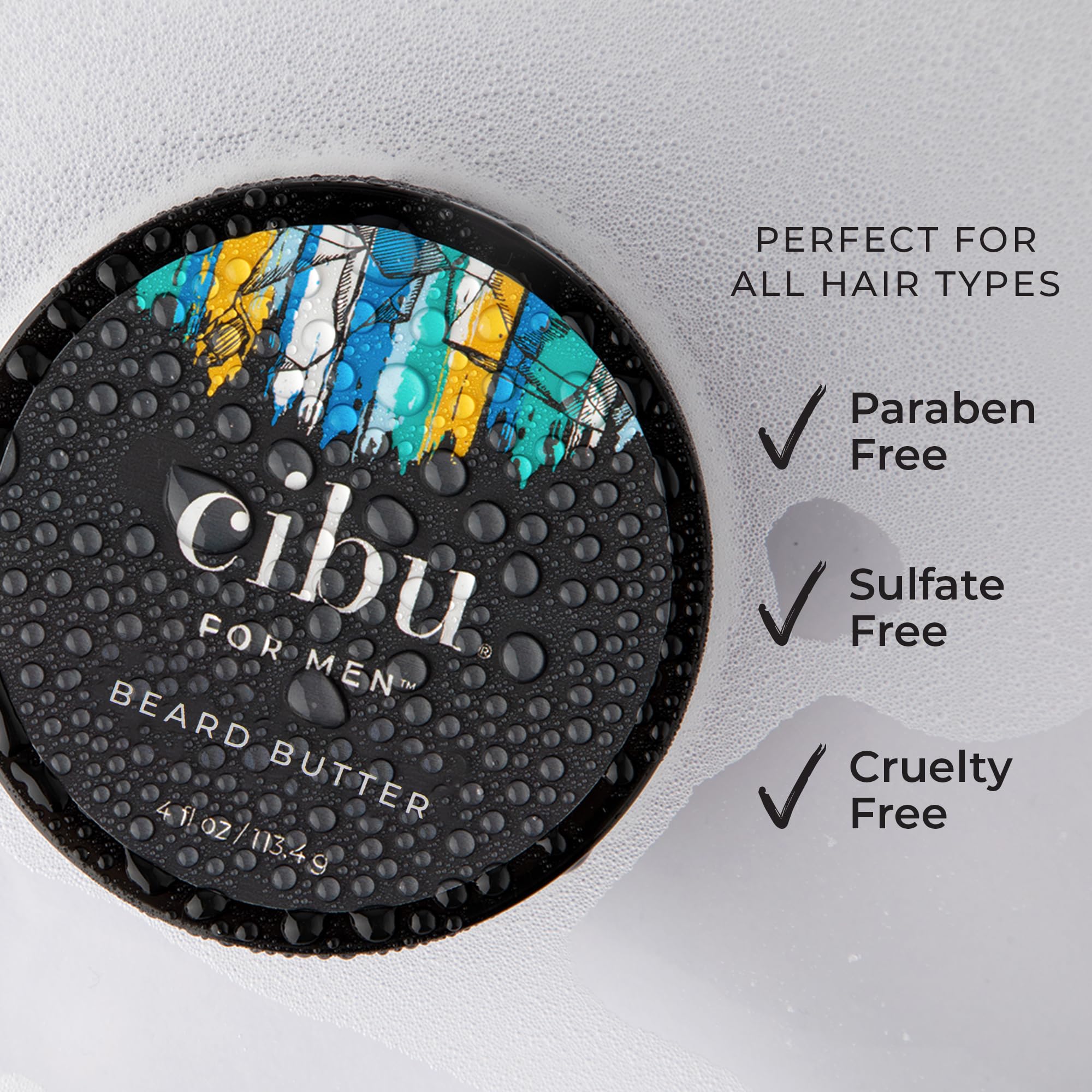 CIBU beard butter texture on coarse hair preview demonstrates smoothing effect.