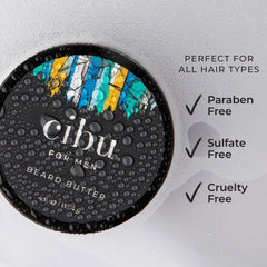 CIBU beard butter texture on coarse hair preview demonstrates smoothing effect.