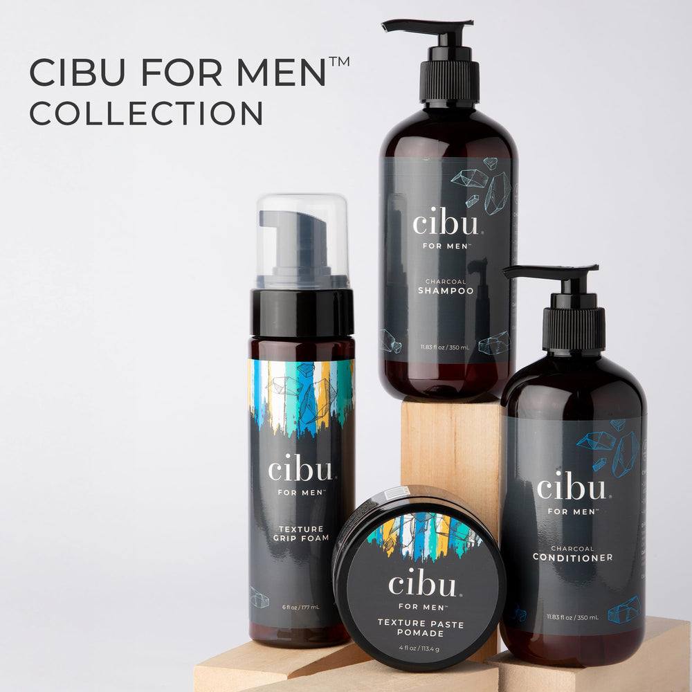 CIBU Charcoal Shampoo label closeup highlights natural ingredients.