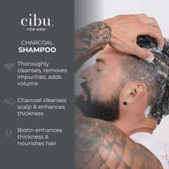 CIBU Charcoal Shampoo volumizing hair shot suggests fuller look.