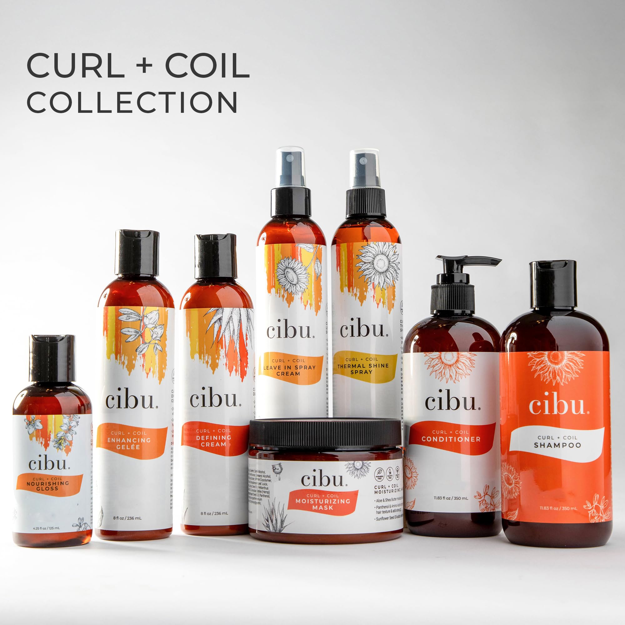 CIBU Curl + Coil Leave In Spray bottle angled to showcase 8oz size