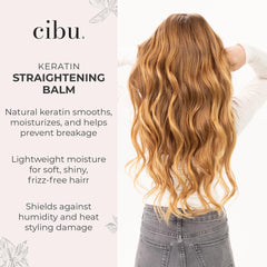Styling with heat tools after applying CIBU keratin balm for a smooth finish.