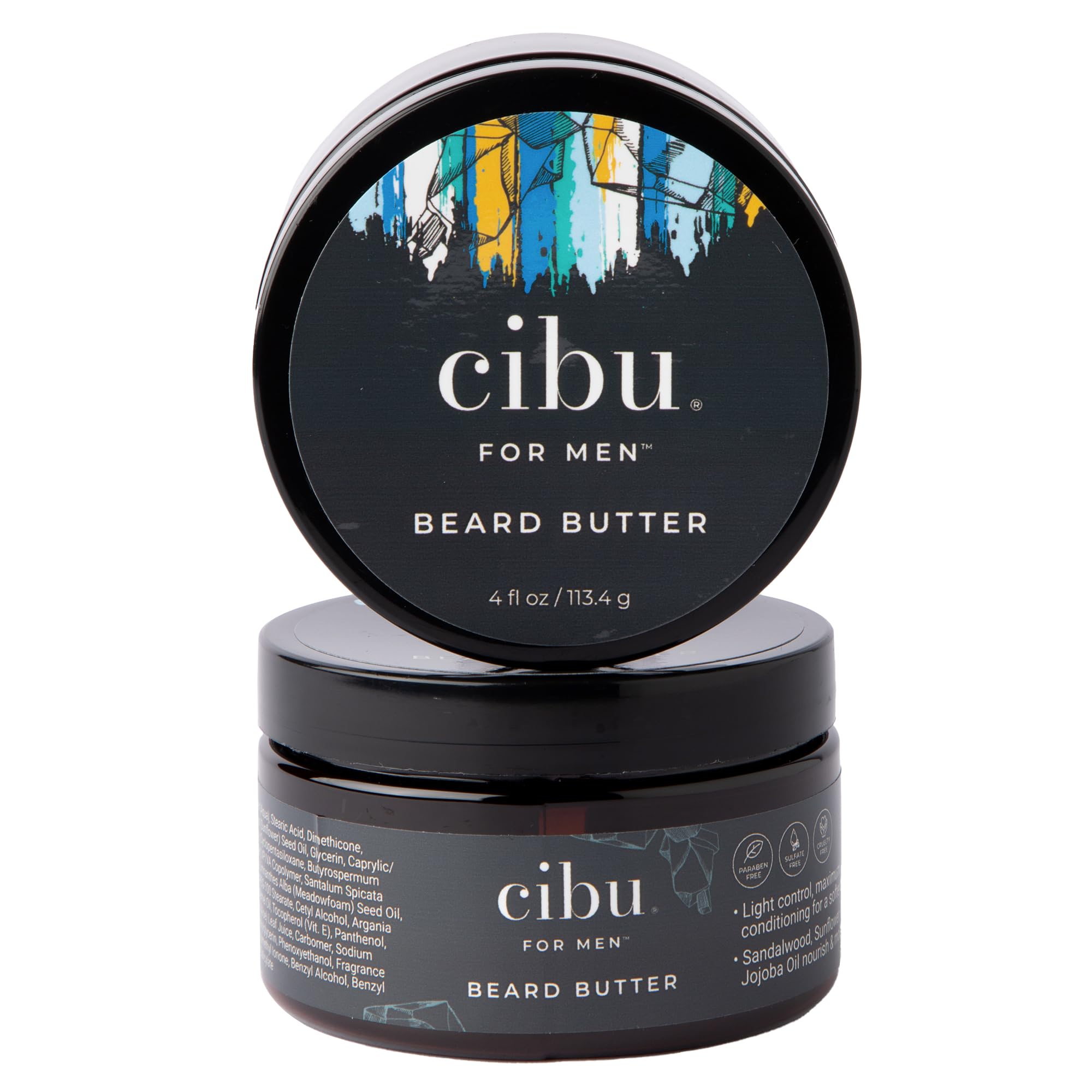 CIBU beard butter jar close-up highlighting rich hydration for beard care.
