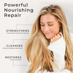 CIBU Repair + Protect application being massaged into wet hair for even coverage.