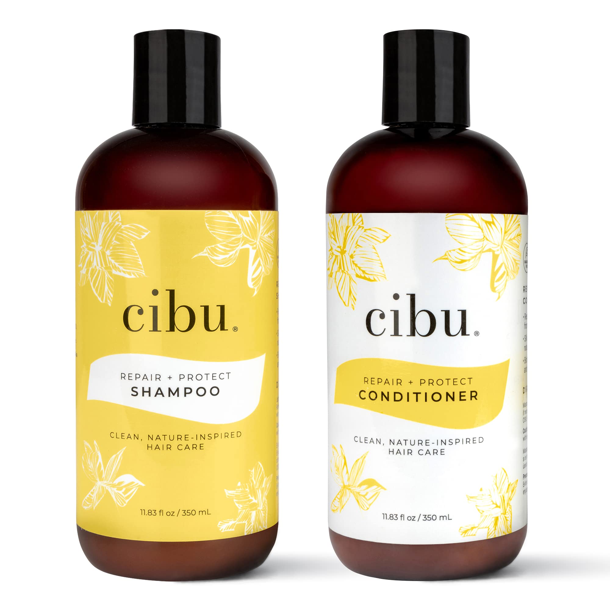 CIBU Repair + Protect shampoo bottle highlighting color-safe formula for damaged hair.